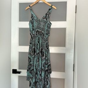 H&M Teal & Black Printed V-Neck Midi Dress